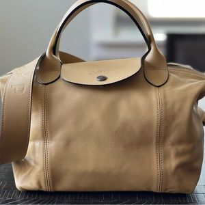 Longchamp Le Pliage Cuir Small in Desert